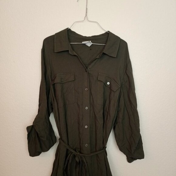 Ava & Viv khaki shirt dress size 2x Waist Ties - Picture 4 of 7